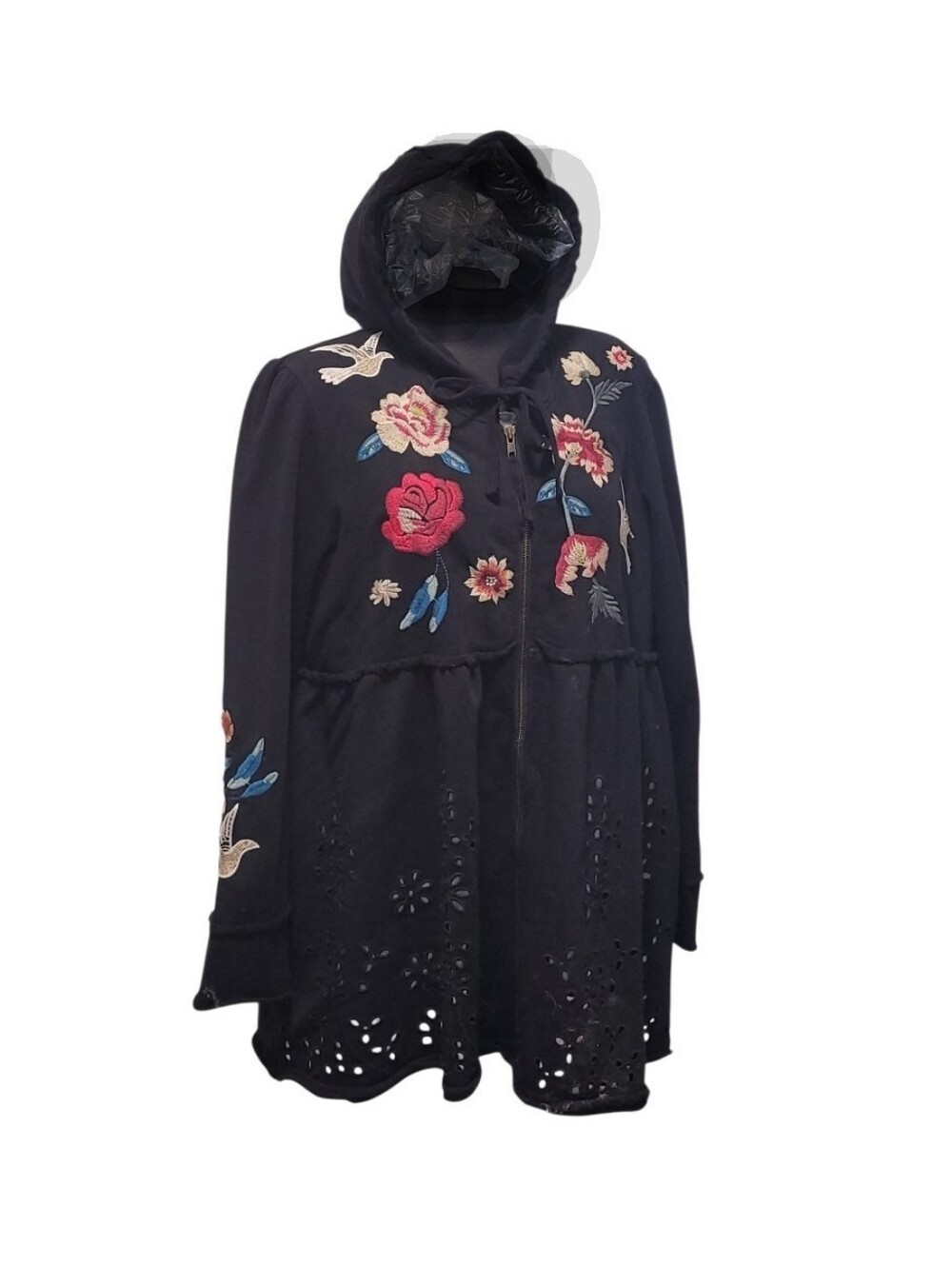 Johnny Was Junia Embroidered Tiered Zip Up Hoodie Size XL